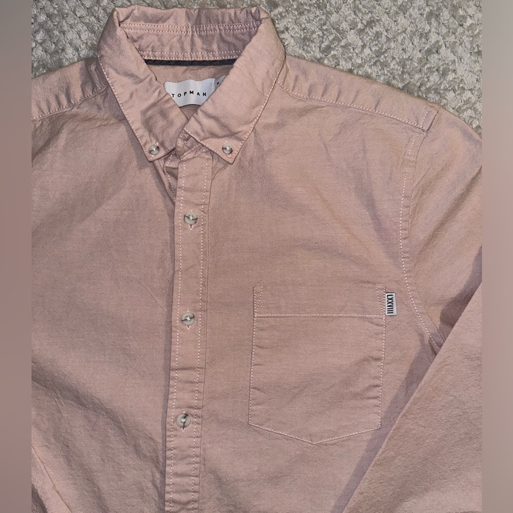 Topman Long Sleeve Mens Pink Button Up Dress Shirt Size Medium
